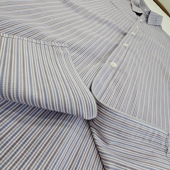 Calvin Klein Button Up Shirt Men's L Purple Stripes Pocket Long Sleeve EUC LN - Picture 3 of 15